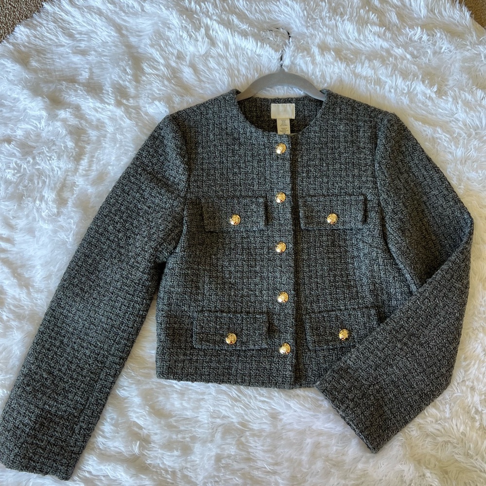 🔥NWT H&M🔥 Gray Tweed Blazer with Gold Buttons
